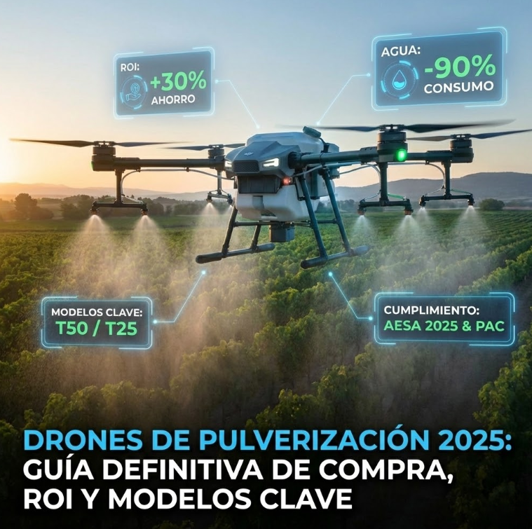 dron de fumigacion y agricultura trabajandosobre un campo