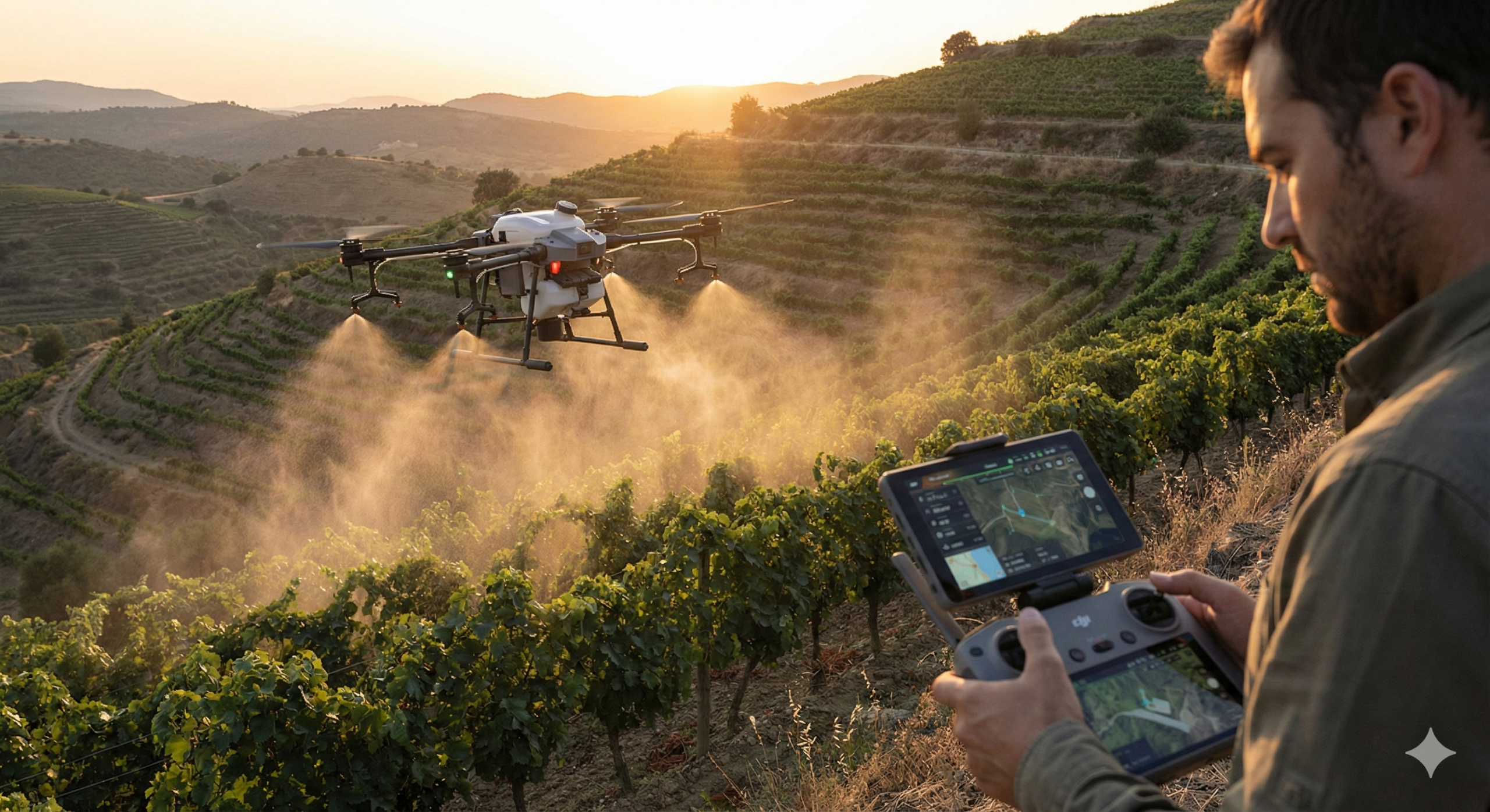 aplicación tecnica en cultivos de olivo y viñedo con dron agrícola
